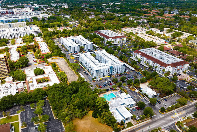 Areal view of student housing property