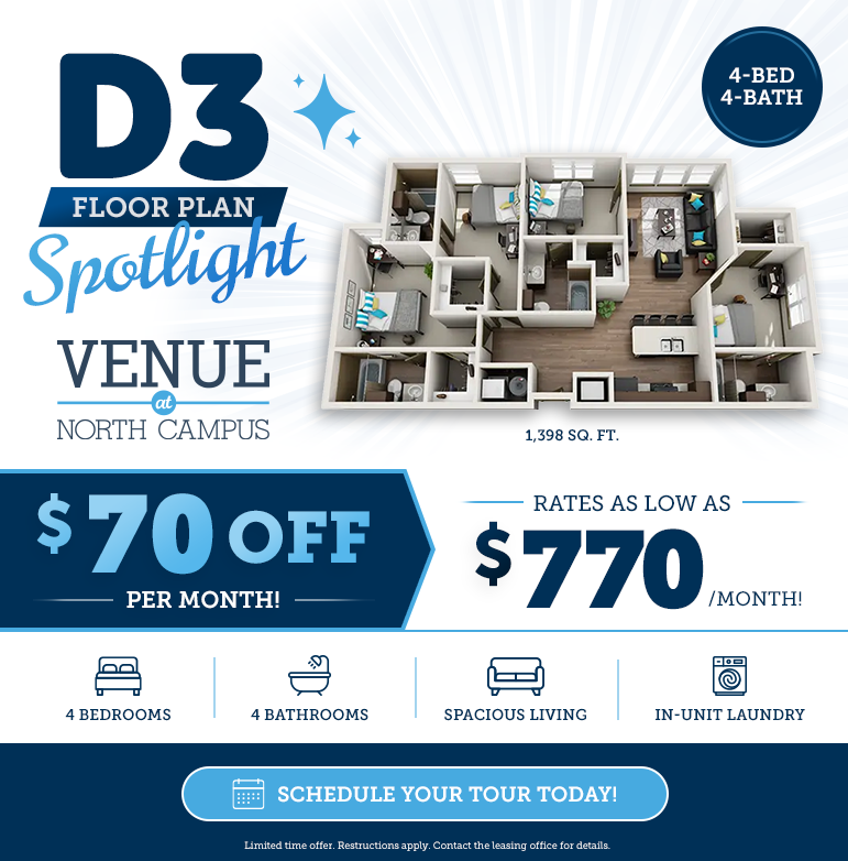Featured Floor plan, d3 rate just dropped to $770